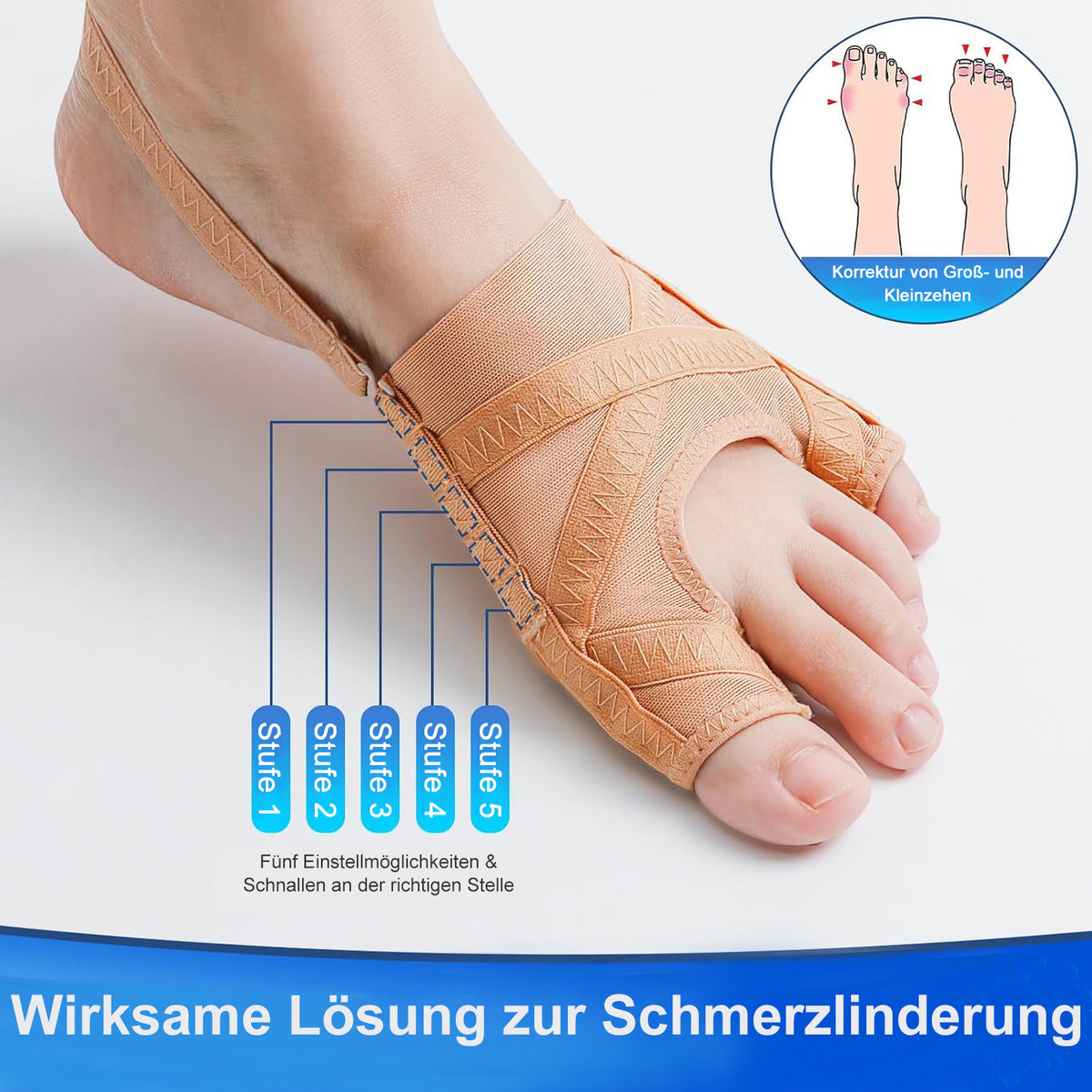 Cool-i® Hallux Valgus Zehenspreizer – Verstellbare Korrekturschiene für Damen & Herren, 1 Paar