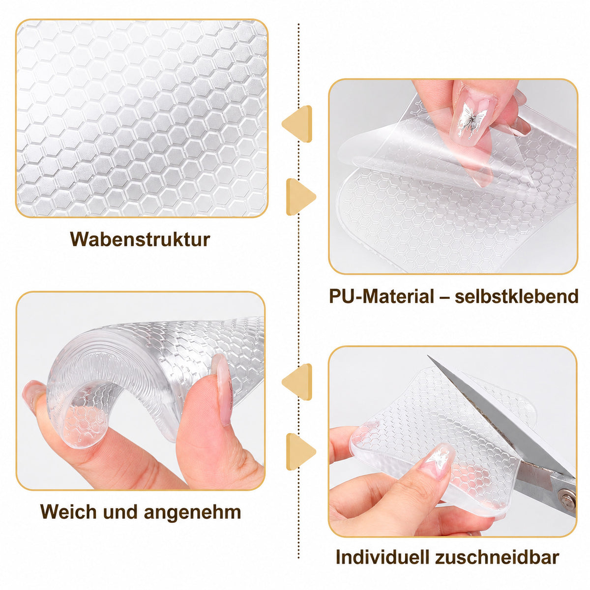COOL-i 2 Paar Gel-Fußgewölbe-Pads, selbstklebend, zuschneidbar, wiederverwendbar & transparent