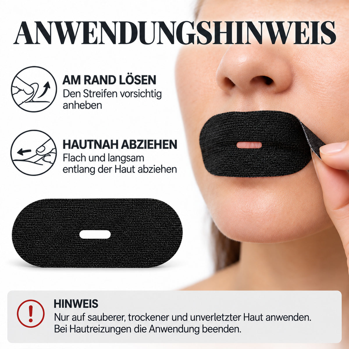 COOL-i Mundpflaster zum Schlafen, 30 Stück Mouth Tape mit Mittelöffnung, selbstklebend, Vliesstoff, Schwarz