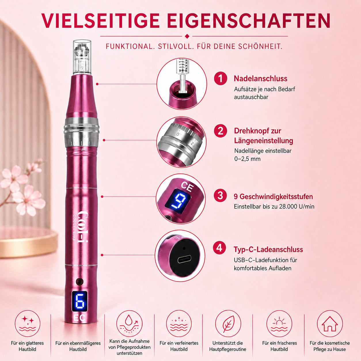 Cool-i® Microneedling-Stift mit 7 LED-Farben –Für Hautverjüngung und Faltenreduktion （V2）