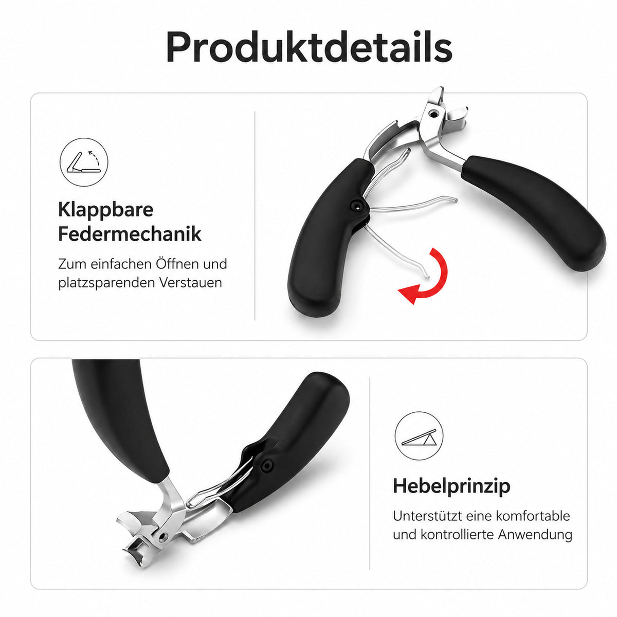 COOL-i ergonomischer Zehennagelknipser aus Edelstahl mit langem Griff, präzisem Schnitt & Auffangfach