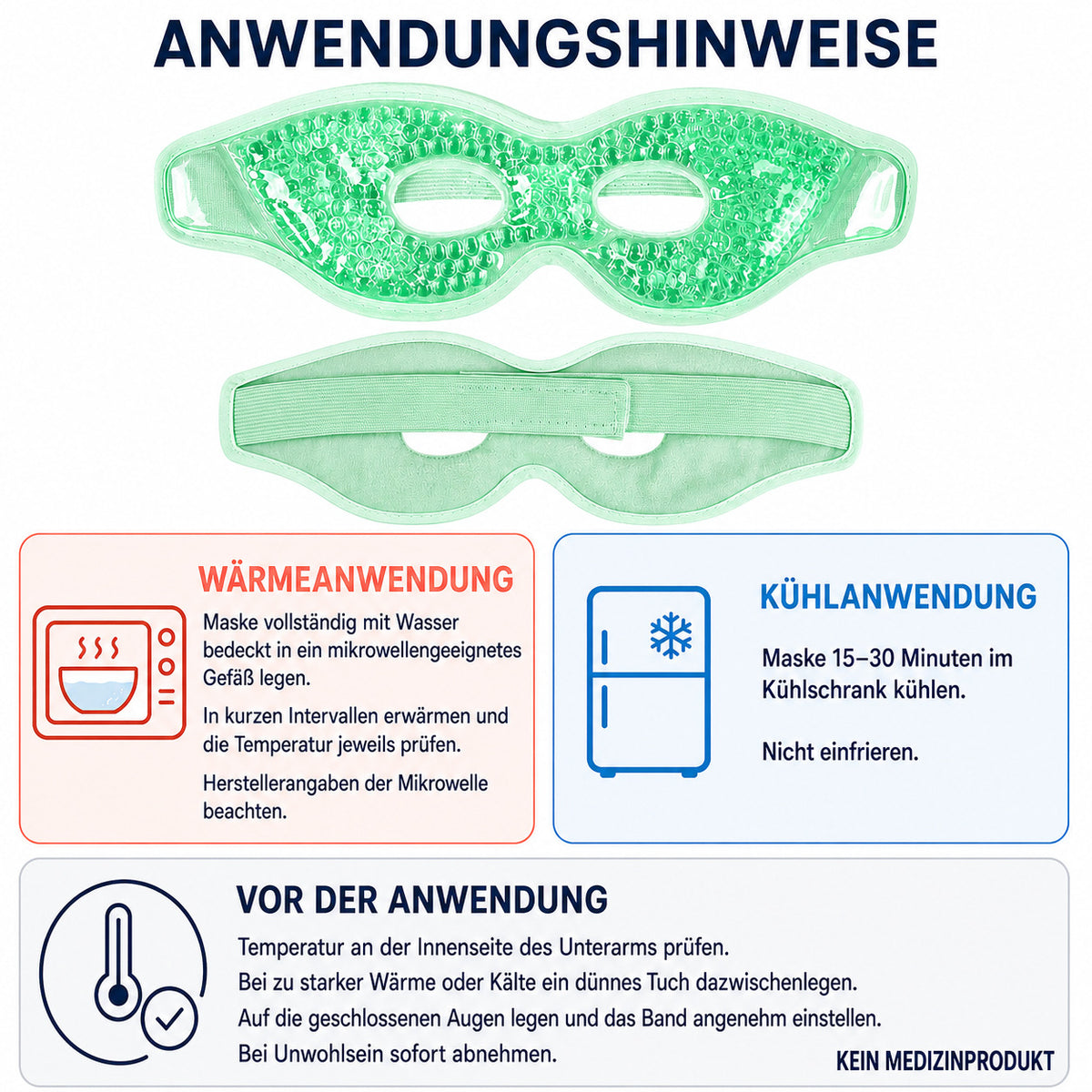 COOL-i Kühl & Wärmemaske für die Augen, wiederverwendbare Gel Augenmaske mit Gelperlen & elastischem Band