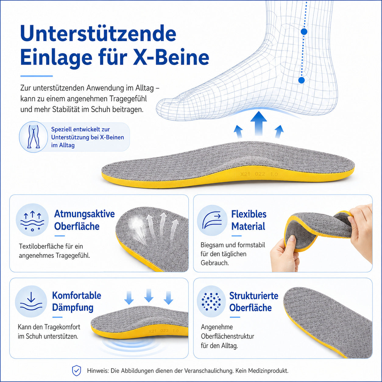COOL-i Keilförmige X Bein Einlegesohlen, zuschneidbare Komfort Ferseneinlagen zur unterstützenden Fußausrichtung im Alltag 35-36