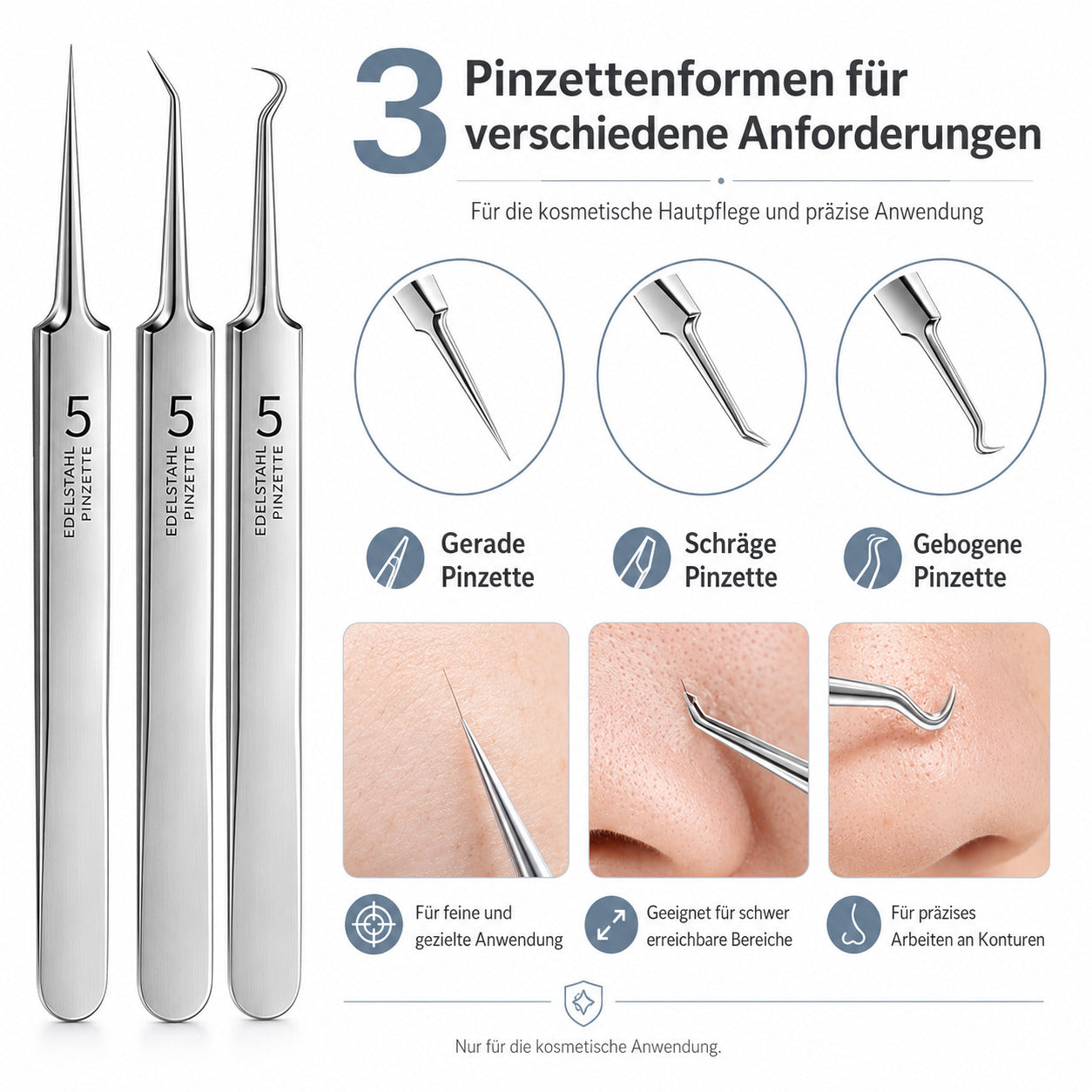 COOL-i 11 teiliges Mitesserentferner Set aus Edelstahl mit Etui, Komedonen Werkzeuge für kosmetische Pflege