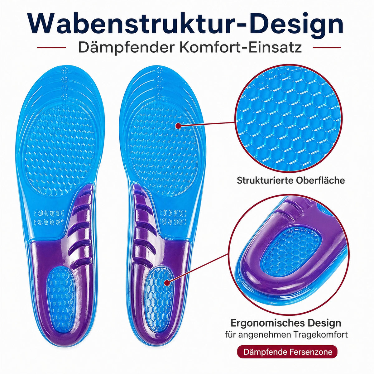Gel Einlegesohlen,Orthopädisch, stoßdämpfend & weich für Ferse und müde Füße,unisex & waschbar