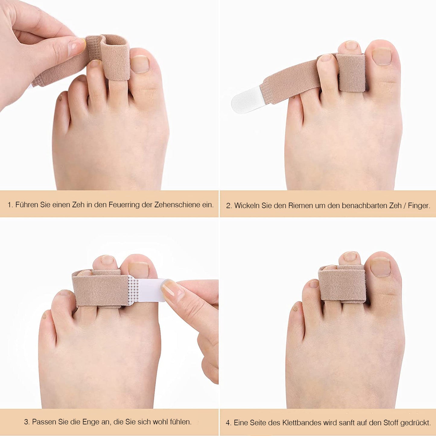 Hallux- & Zehenbandage Set (10 Stück) – Weiche Zehenschutz-Polster zur Fixierung, Druckentlastung & Unterstützung bei Hammerzehen, für Alltag & Schuhe