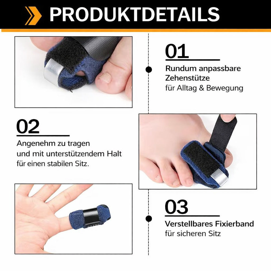 Zehenschiene verstellbar mit Aluminiumstütze, atmungsaktiv & rutschfest, für Alltag & Schuhe