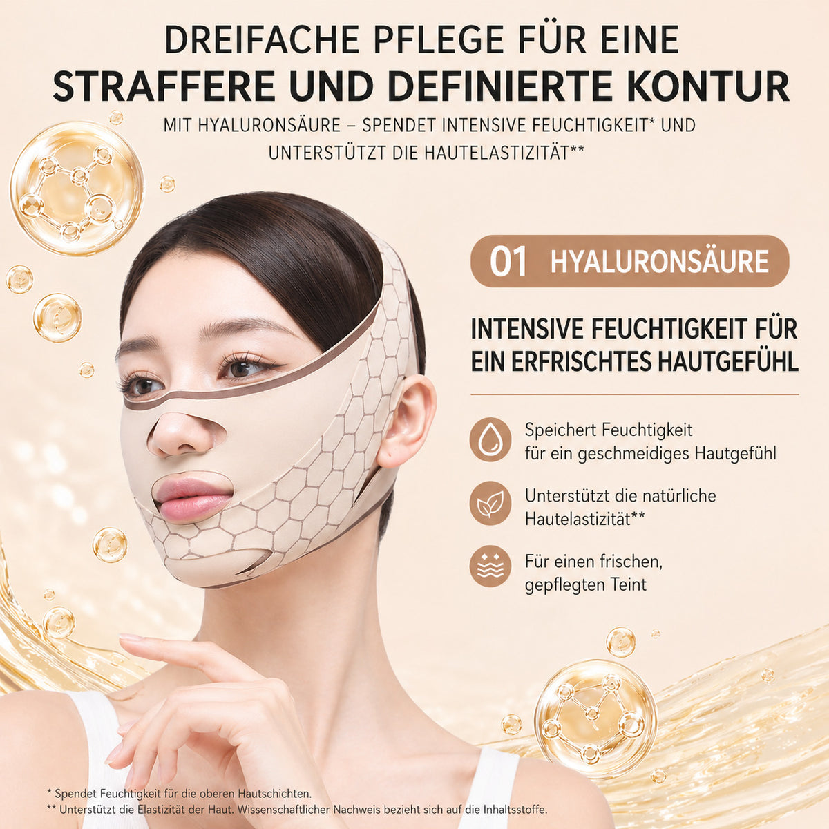 Gesichtsband V-Form, verstellbare Kinnmaske, atmungsaktiv, wiederverwendbar, für Gesichtspflege & Kontur