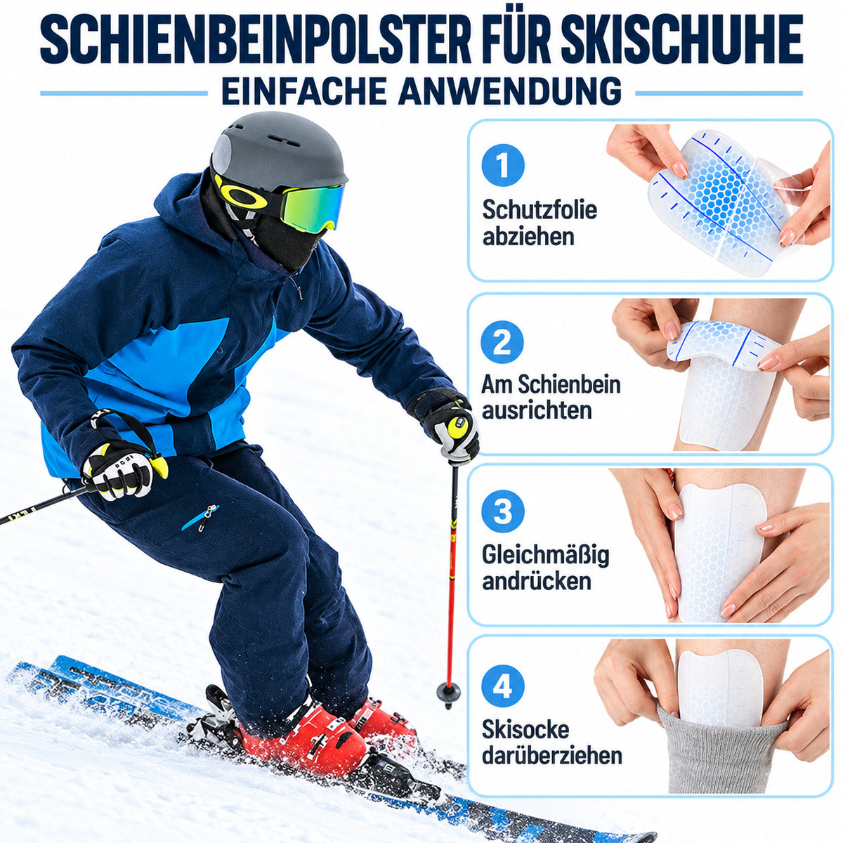 COOL-i Schienbeinpolster für Skischuhe, 2 Stück, selbstklebende Gel-Pads mit Wabenstruktur
