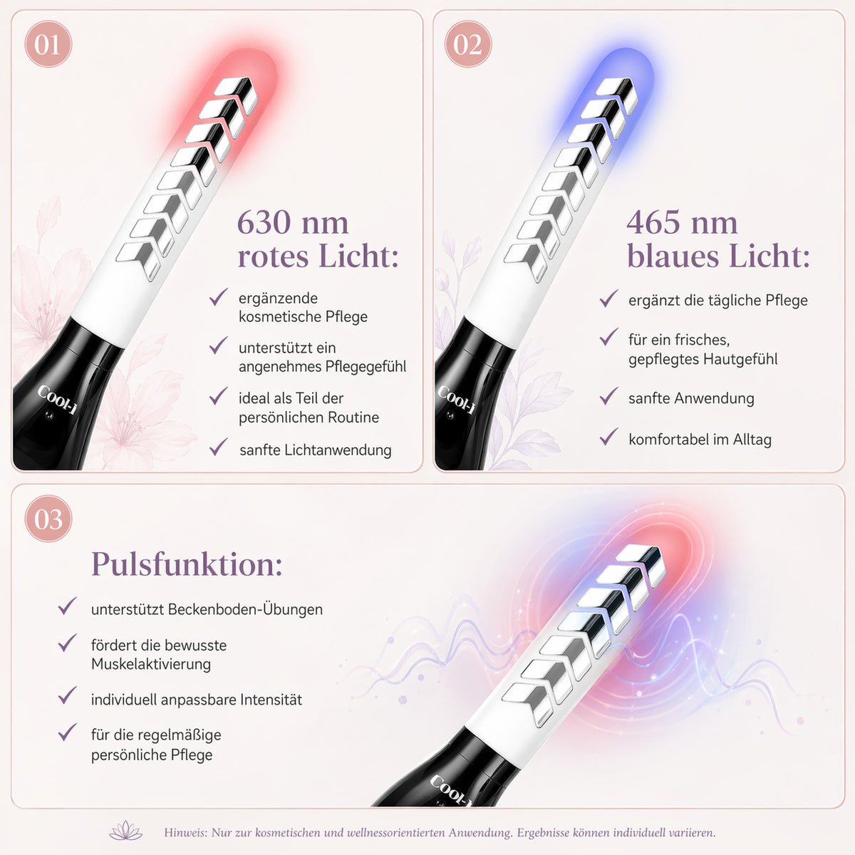 Cool-i ® Beckenbodentrainer mit EMS & Lichtanwendung – Rot-/Blaulicht, 16 Elektroden – Ergonomisch, tragbar, für Frauen zur Unterstützung der Beckenbodenpflege