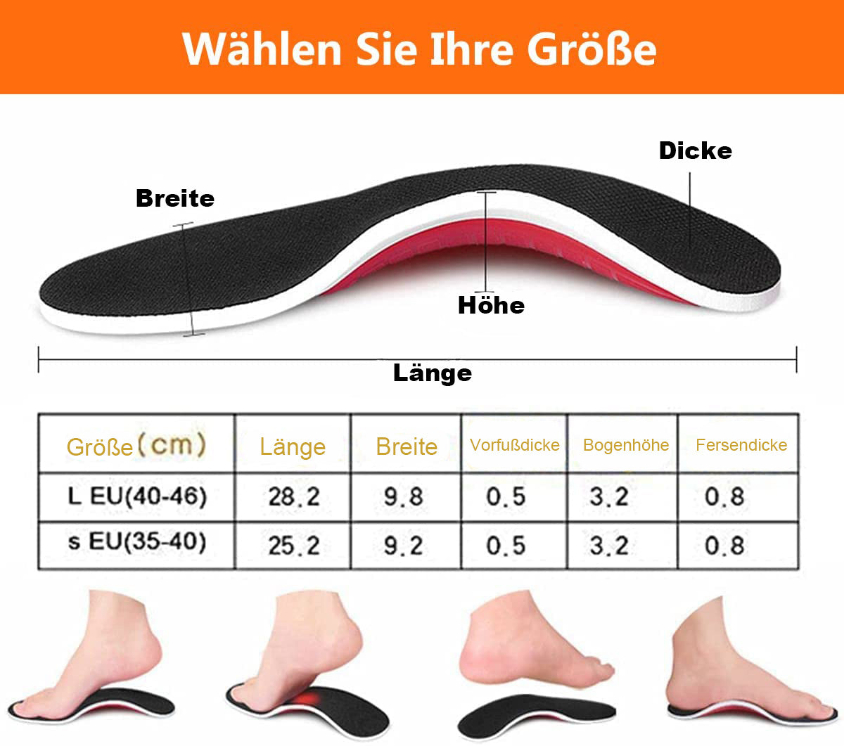 Orthopädische 3D Einlegesohlen mit Fußgewölbestütze,bei Plattfuß, Fersensporn & Fußschmerzen (L)