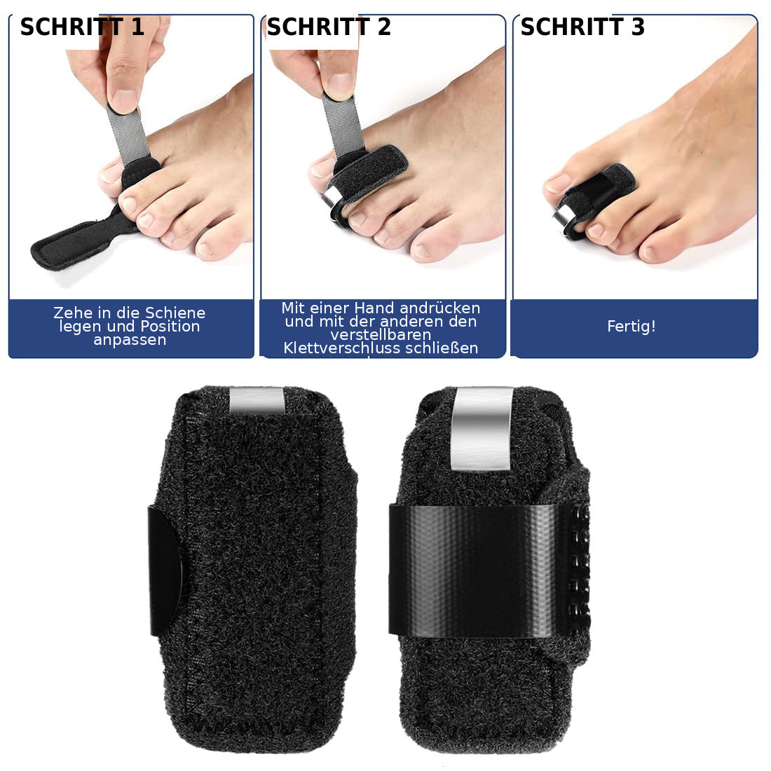 Zehenschiene verstellbar,Zehenbandage mit Aluminiumstütze, atmungsaktiv & rutschfest für Alltag & Schuhe