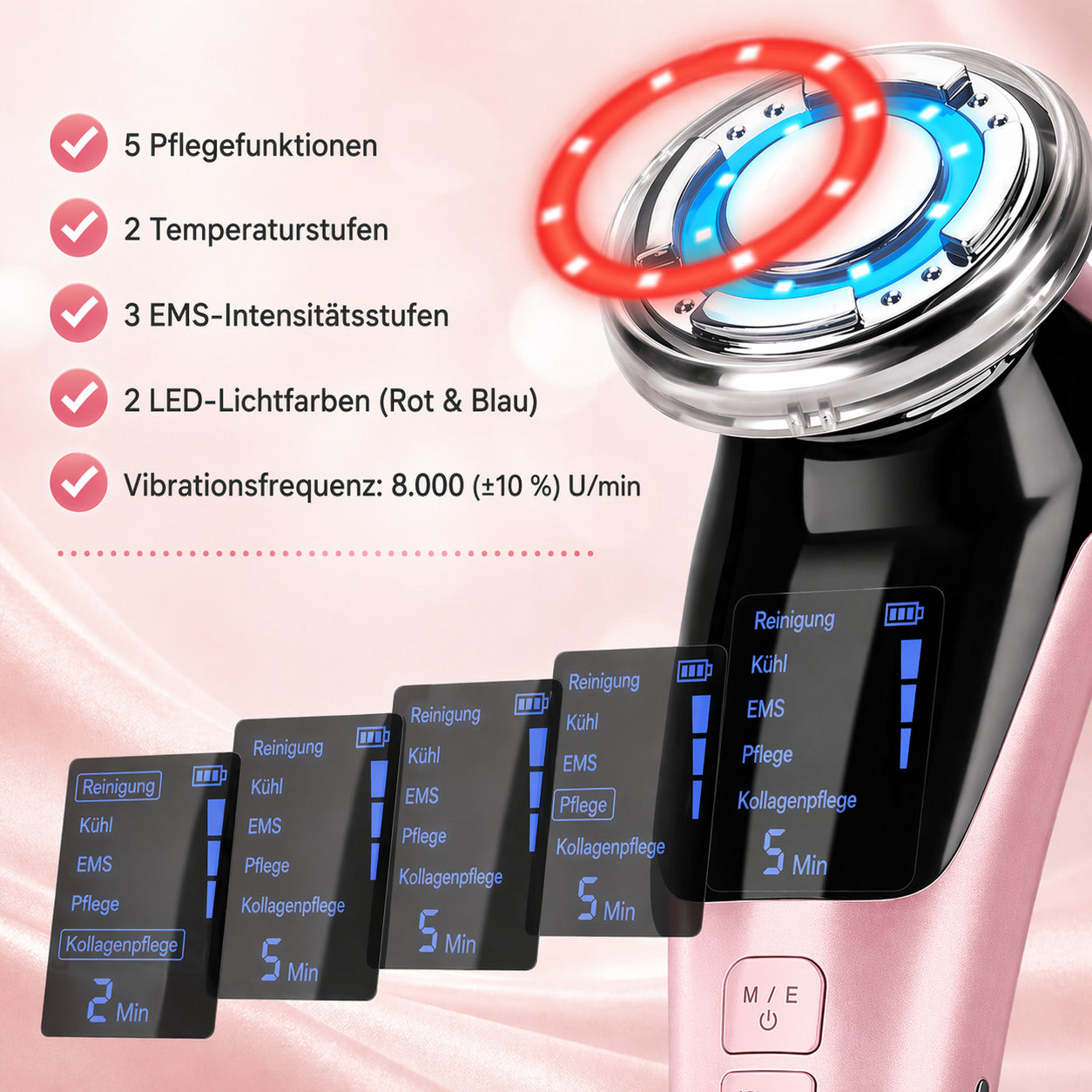 Cool-i® 5-in-1 Gesichtspflegegerät – EMS, LED-Licht, Wärme/Kälte, Vibration – Kabellos & wiederaufladbar – Für kosmetische Anwendung zu Hause