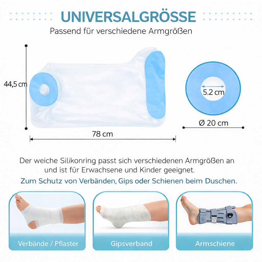 Wasserdichte Dusch-Schutzhülle für Bein – Wiederverwendbarer Schutzüberzug mit rutschfester Sohle für Bad & Dusche