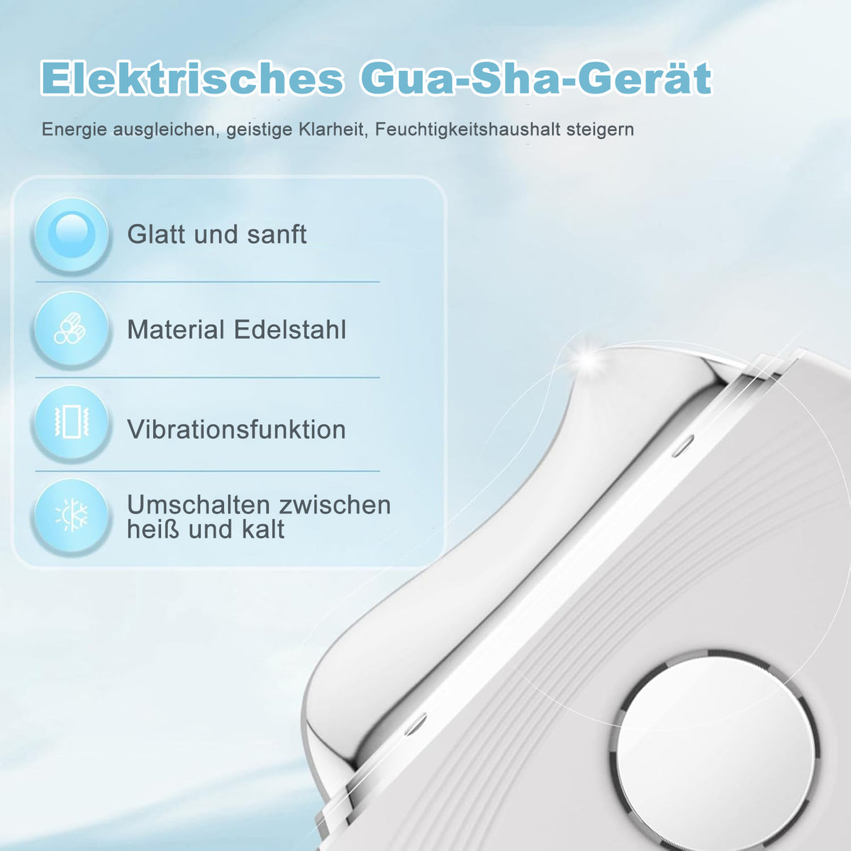 Cool-i® EMS Gua Sha Gesichtsmassagegerät mit LED-Lichttherapie – Für ergänzende Hautpflege mit Rot-/Blau-/Violettlicht – 3 Modi, Wärme-/Kältefunktion