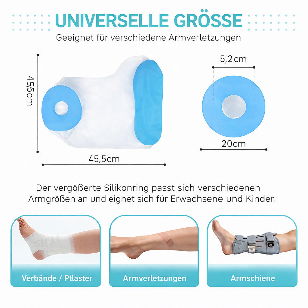Wasserdichte Dusch-Schutzhülle für Bein & Fuß – TPU Schutzüberzug mit Silikonring, wiederverwendbar, für Verband oder Gips