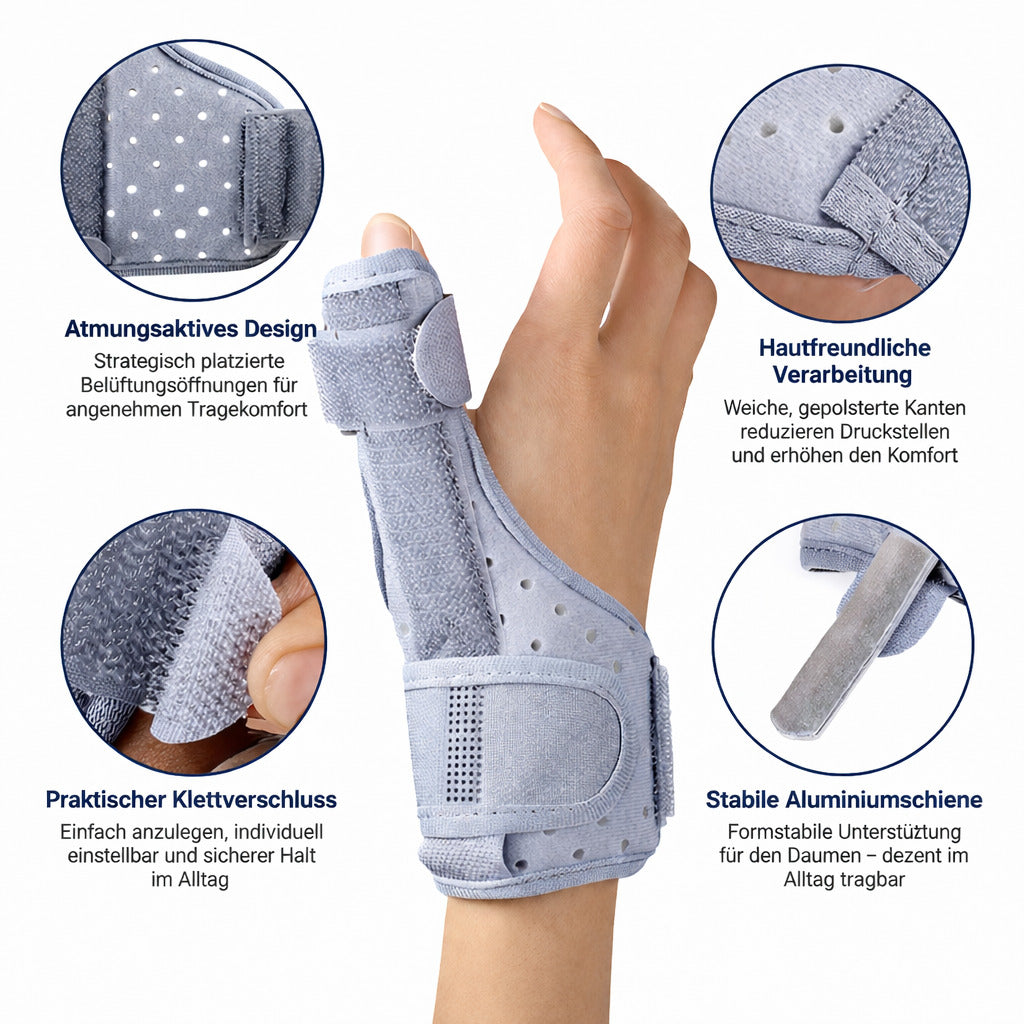 Handgelenk und Daumenbandage mit verstellbarer Aluminiumstütze, links/rechts tragbar, atmungsaktiv, Einheitsgröße