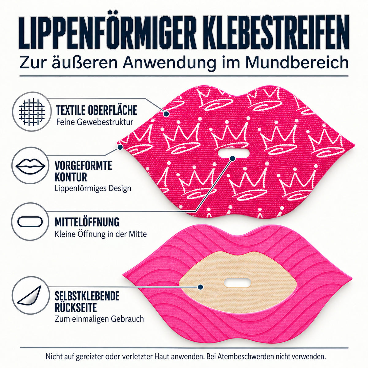 COOL-i Lippenförmiges Mundtape, 30 Stück, selbstklebende Lippenstreifen mit Mittelöffnung