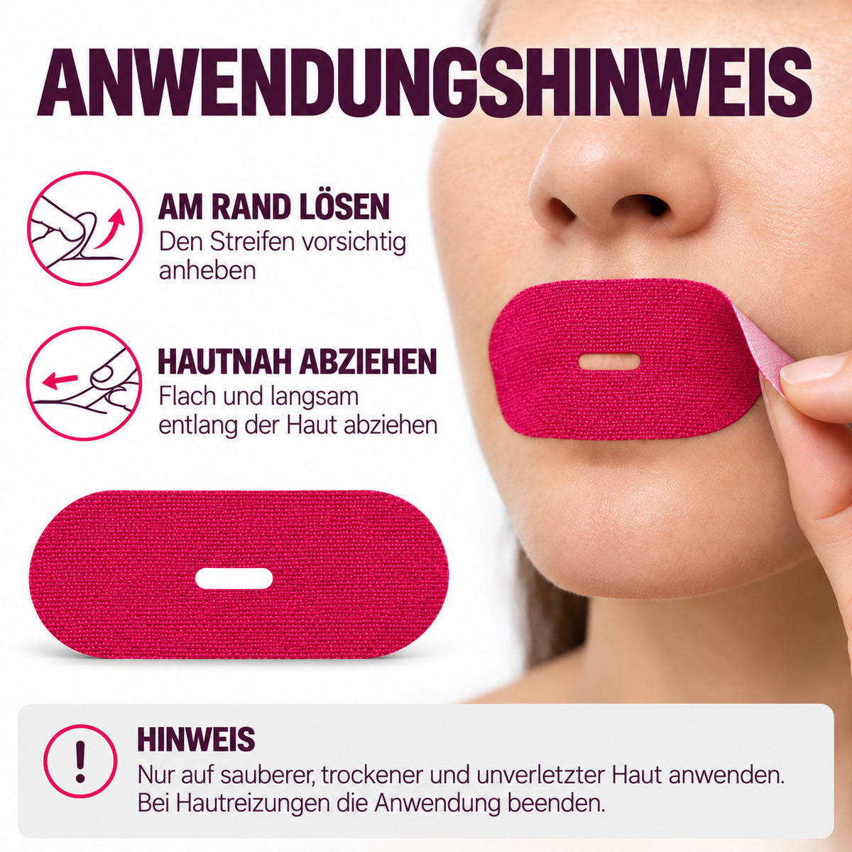 COOL-i Mundpflaster zum Schlafen, 30 Stück Mouth Tape mit Mittelöffnung, selbstklebend, Vliesstoff, Rosa
