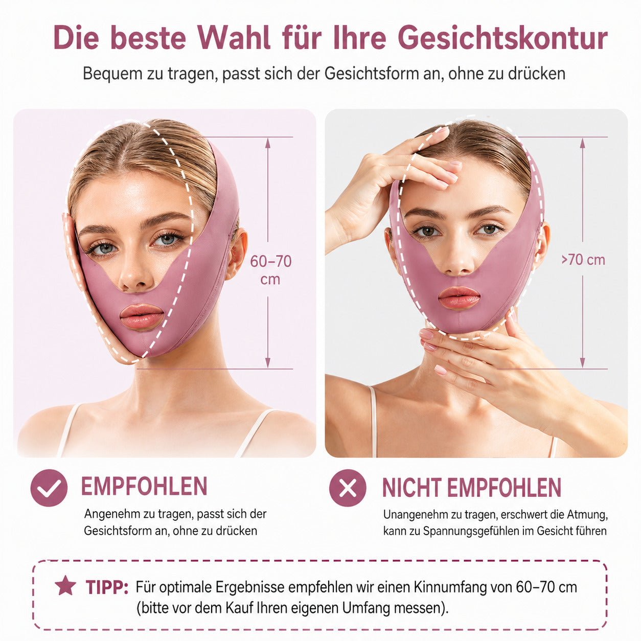 Gesichtsband V-Form, verstellbares Kinnband, atmungsaktiv, wiederverwendbar, für Gesichtspflege & Alltag