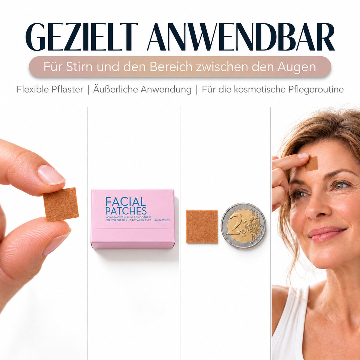 COOL-i Faltenpflaster Gesicht 144 Stück, Stirnpflaster für Stirn & Zornesfalte, selbsthaftende Gesichtspatches