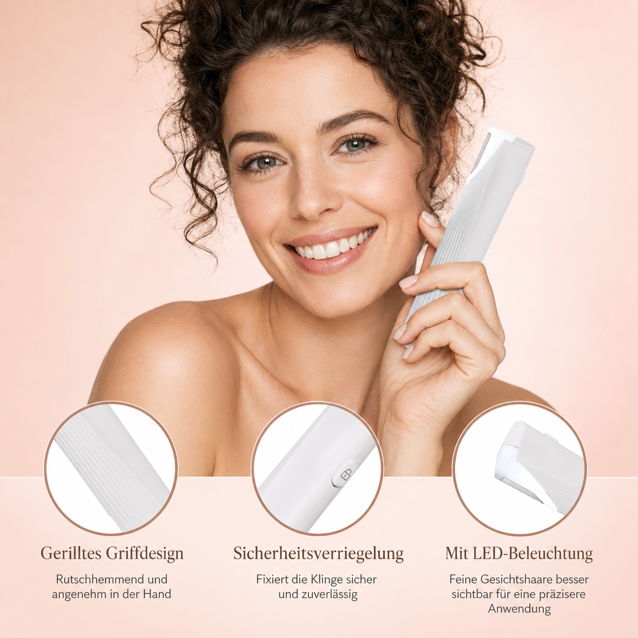 COOL-i® Elektrisches Dermaplaning-Gerät für Frauen mit LED, 3 Stufen, schmerzfrei, Mini-Rasierer inkl. 6 Klingen – Gesichtspeeling & Haarentfernung