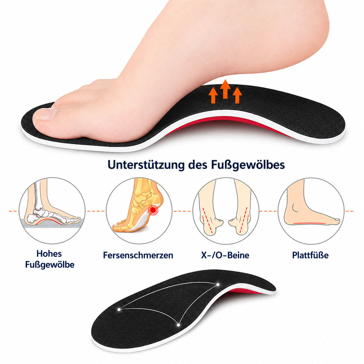 Orthopädische 3D Einlegesohlen mit Fußgewölbestütze,bei Plattfuß, Fersensporn & Fußschmerzen