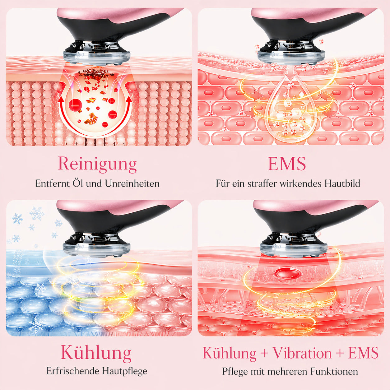 Cool-i® 5-in-1 Gesichtspflegegerät – EMS, LED-Licht, Wärme/Kälte, Vibration – Kabellos & wiederaufladbar – Für kosmetische Anwendung zu Hause