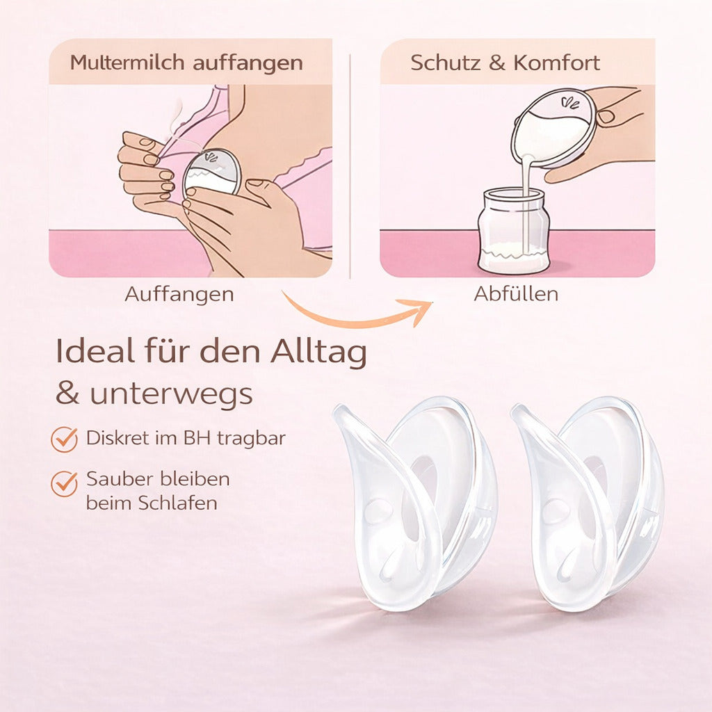 Muttermilchsammler Silikon 2er Set,BPA frei, wiederverwendbar, auslaufsicher, diskret & hautfreundlich
