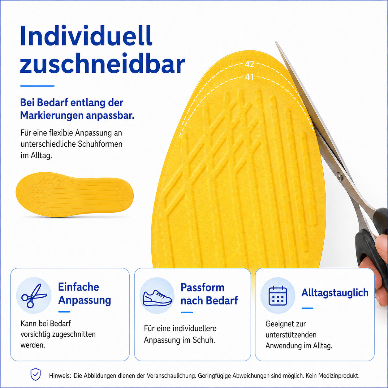 Keilförmige X Bein Einlegesohlen, zuschneidbare Komfort Ferseneinlagen zur unterstützenden Fußausrichtung im Alltag 41-42