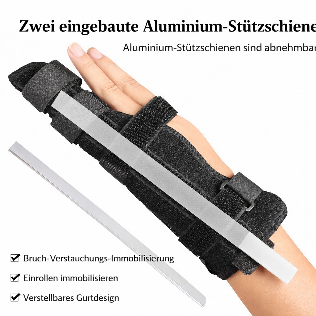 Finger und Handgelenksbandage mit zwei Aluminiumstützen, verstellbar, atmungsaktiv, links/rechts tragbar, 1 Stück