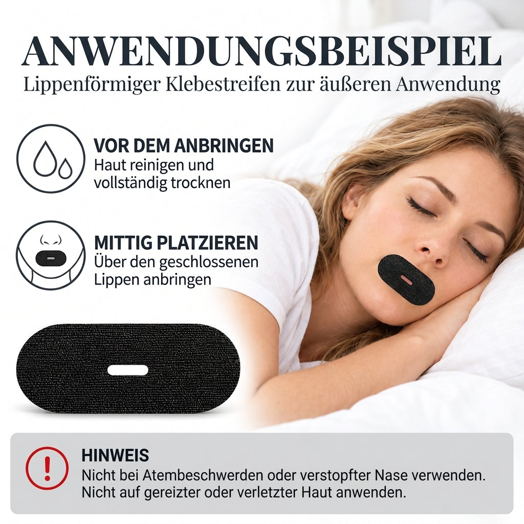 COOL-i Mundpflaster zum Schlafen, 30 Stück Mouth Tape mit Mittelöffnung, selbstklebend, Vliesstoff, Schwarz