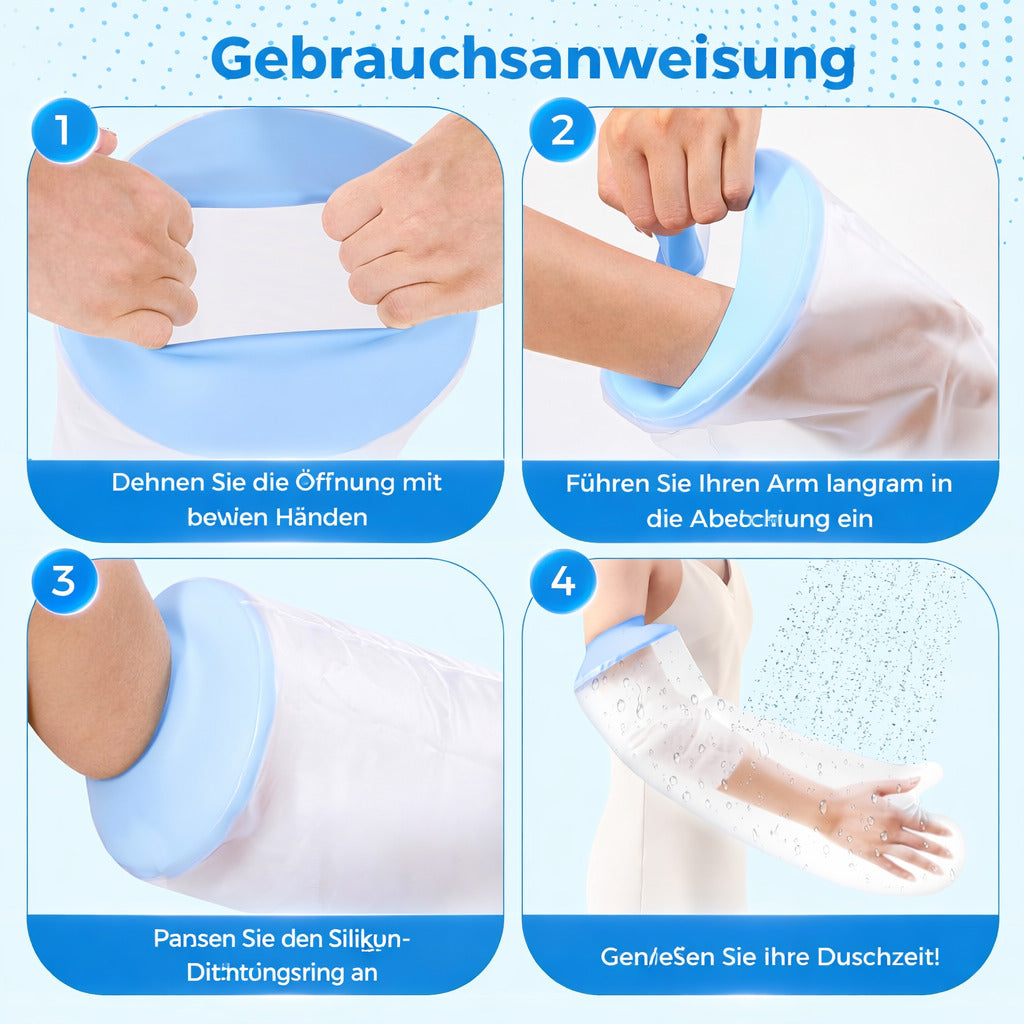 Wasserdichter Arm-Duschschutz, wiederverwendbare TPU-Schutzhülle mit elastischem Silikonring