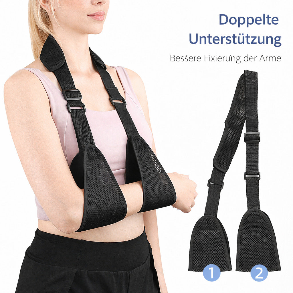 Armtragegurt verstellbar, atmungsaktive Armschlinge mit Doppelstütze, Schulterbandage für Alltag & Komfort