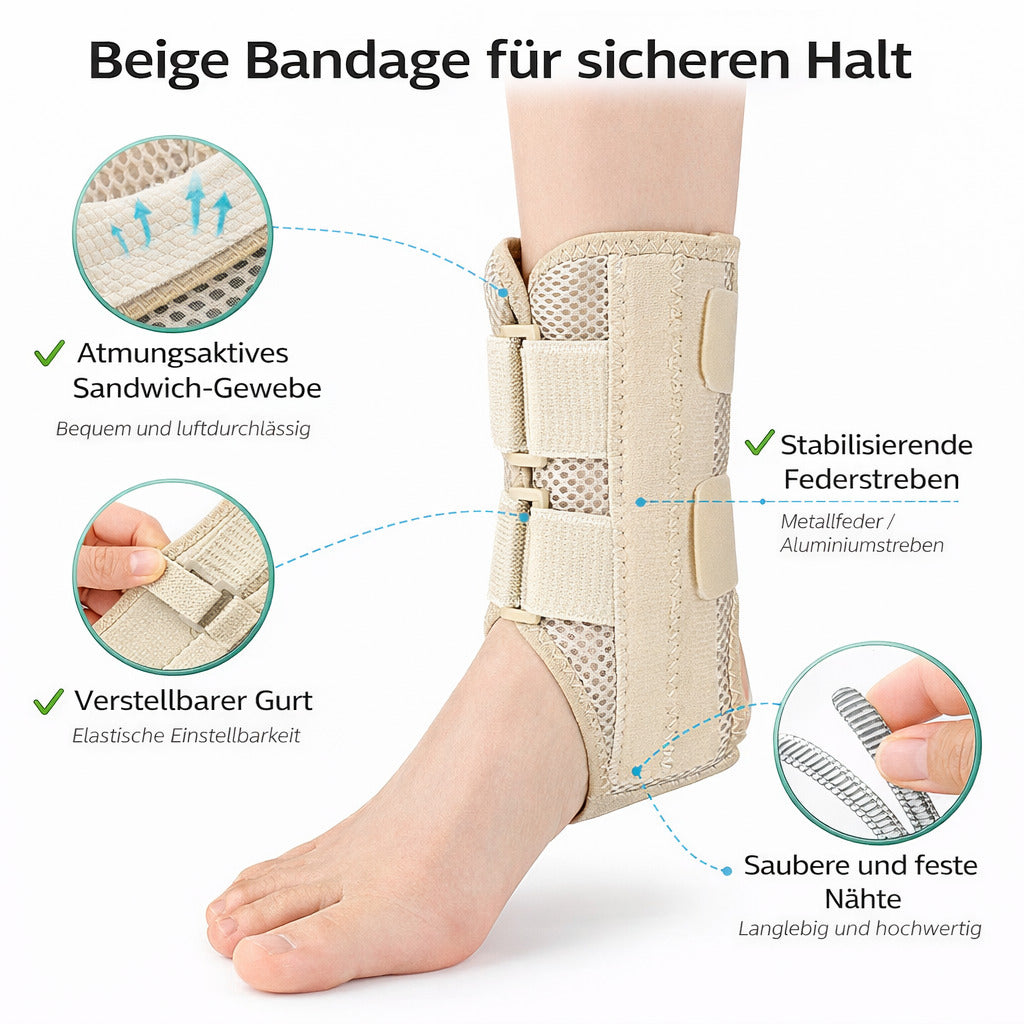 Knöchelbandage mit Federstreben & Klettverschluss – verstellbare Fußgelenkstütze für Sport & Alltag