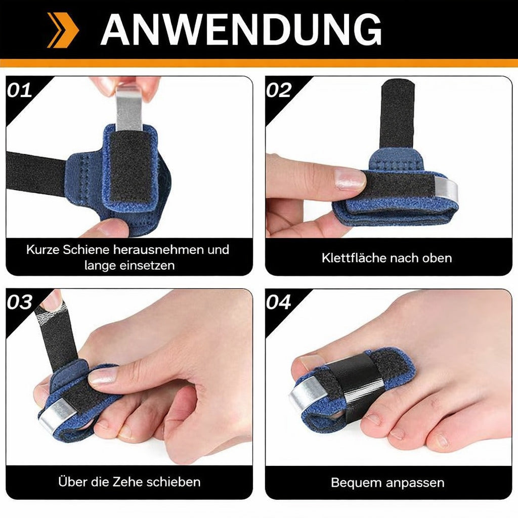 Zehenschiene verstellbar mit Aluminiumstütze, atmungsaktiv & rutschfest, für Alltag & Schuhe