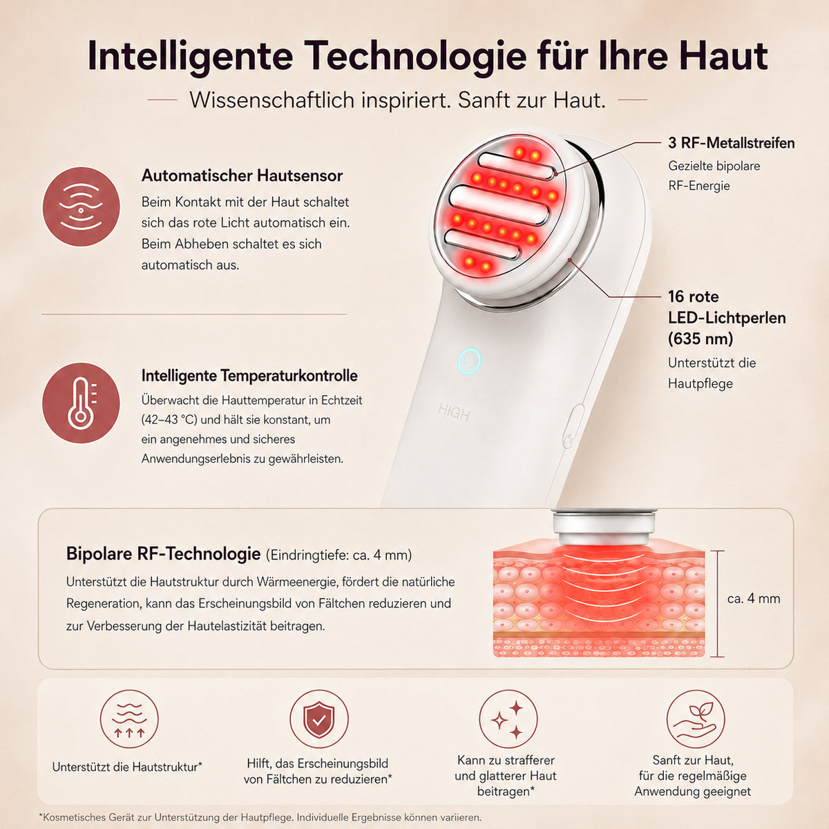 COOL-i RF Beautygerät mit EMS & LED, 3 Stufen, USB-C, für kosmetische Hautpflege