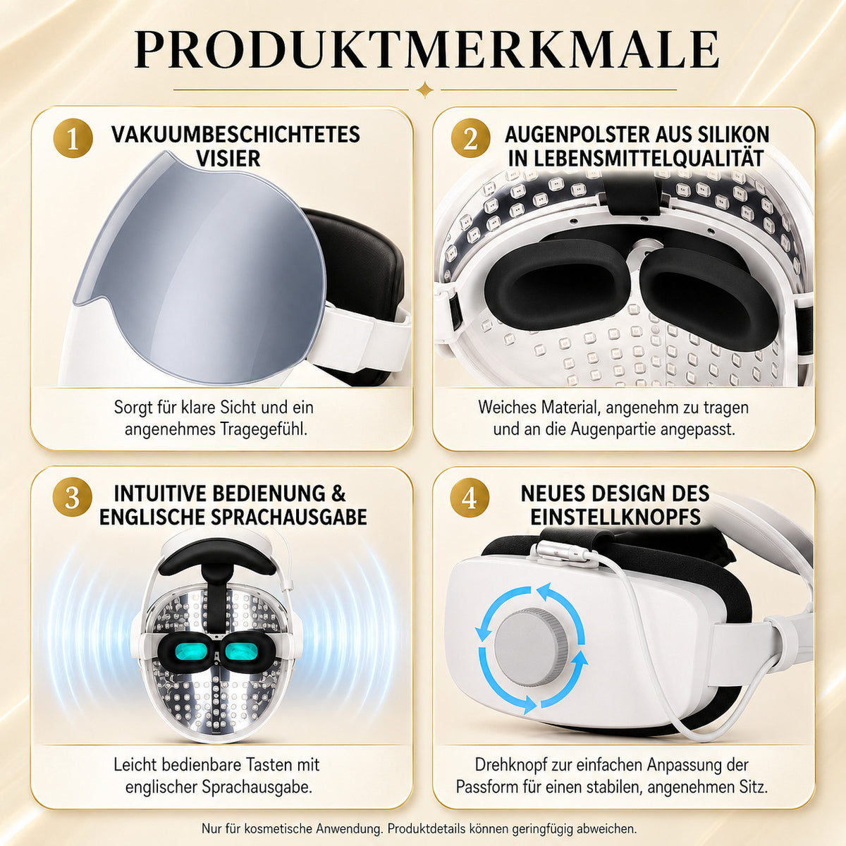 Cool-i® LED-Gesichtsmaske – 8-farbige Lichtanwendung mit Rot- & Infrarotlicht – Kabellos, mit Timer & Sprachsteuerung – Für entspannte Hautpflegeroutine