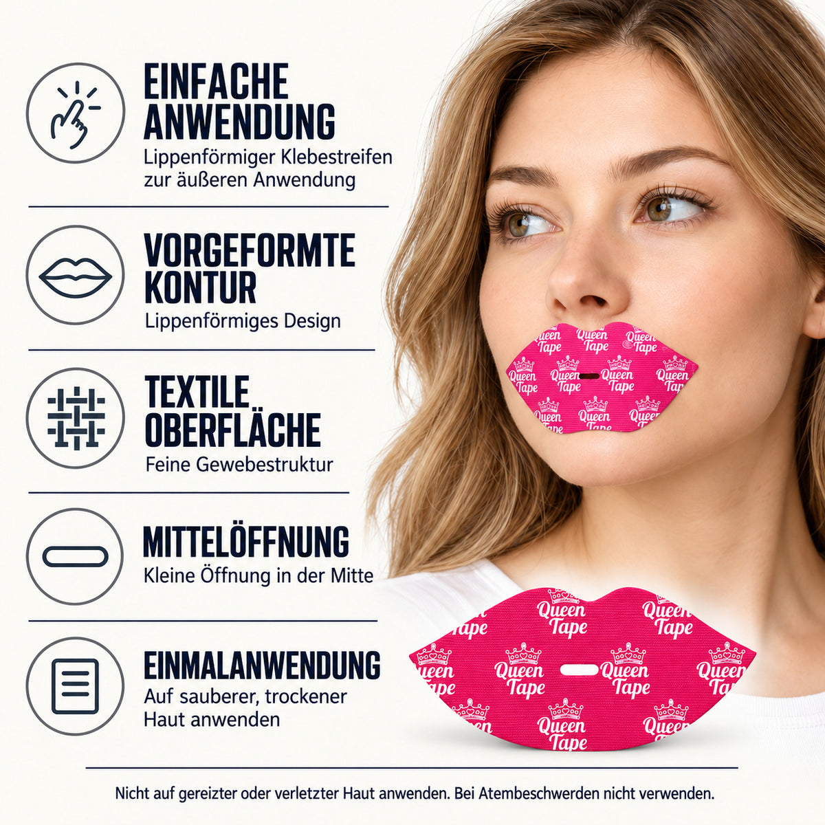 COOL-i Lippenförmiges Mundtape, 30 Stück, selbstklebende Lippenstreifen mit Mittelöffnung