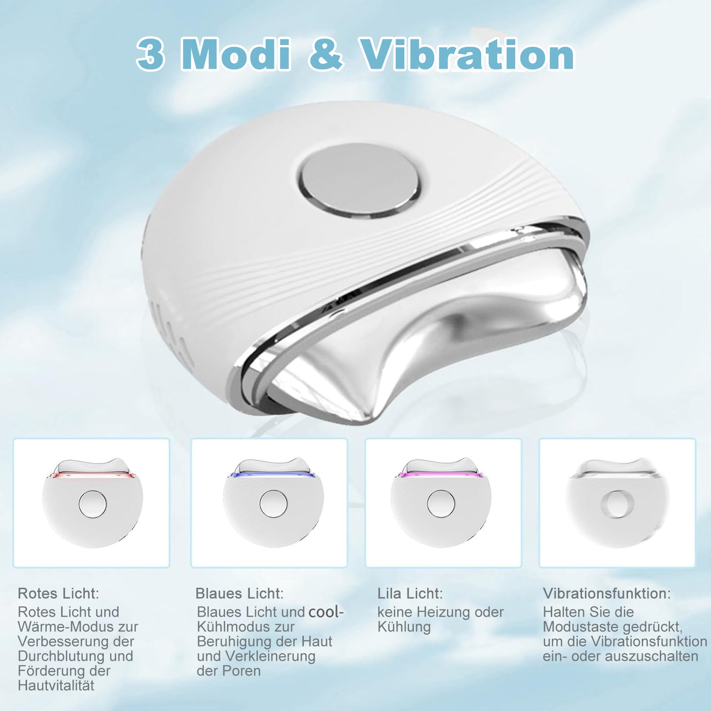 Cool-i® EMS Gua Sha Gesichtsmassagegerät mit LED-Lichttherapie – Für ergänzende Hautpflege mit Rot-/Blau-/Violettlicht – 3 Modi, Wärme-/Kältefunktion