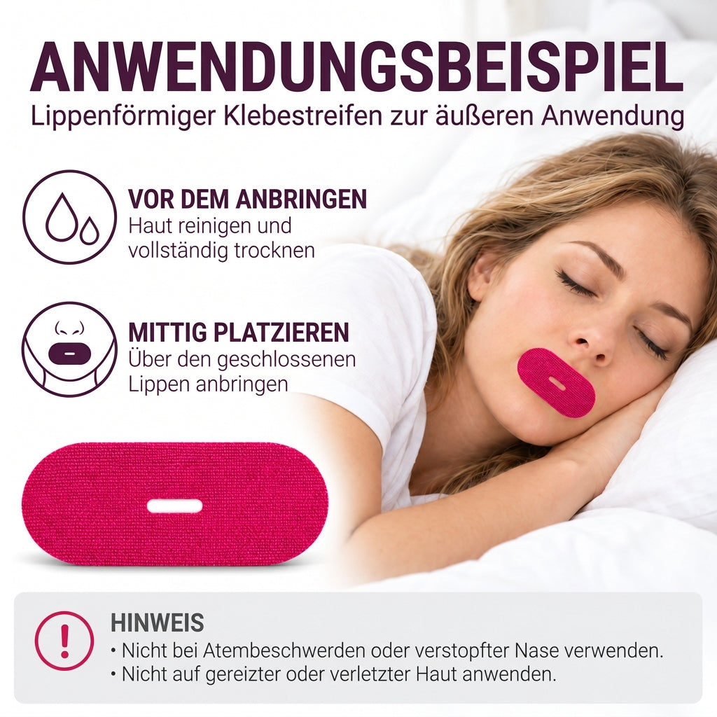 COOL-i Mundpflaster zum Schlafen, 30 Stück Mouth Tape mit Mittelöffnung, selbstklebend, Vliesstoff, Rosa