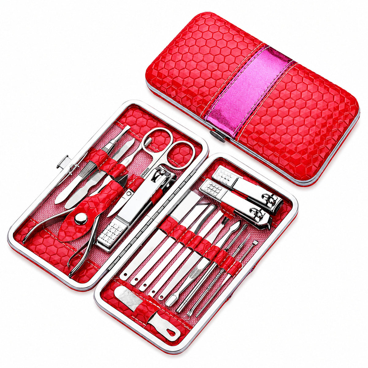 18 teiliges Maniküre Set aus Edelstahl mit PU Etui, Nagelpflege Set für Hände, Füße & Gesicht, Reiseetui