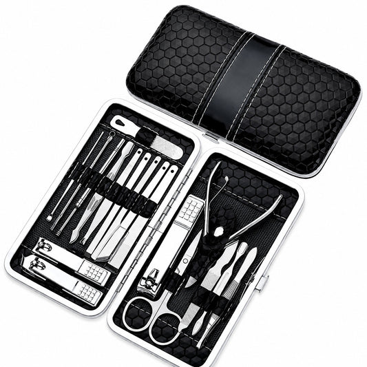 18 teiliges Maniküre Set aus Edelstahl mit PU Etui, Nagelpflege Set für Hände, Füße & Gesicht, Reiseetui