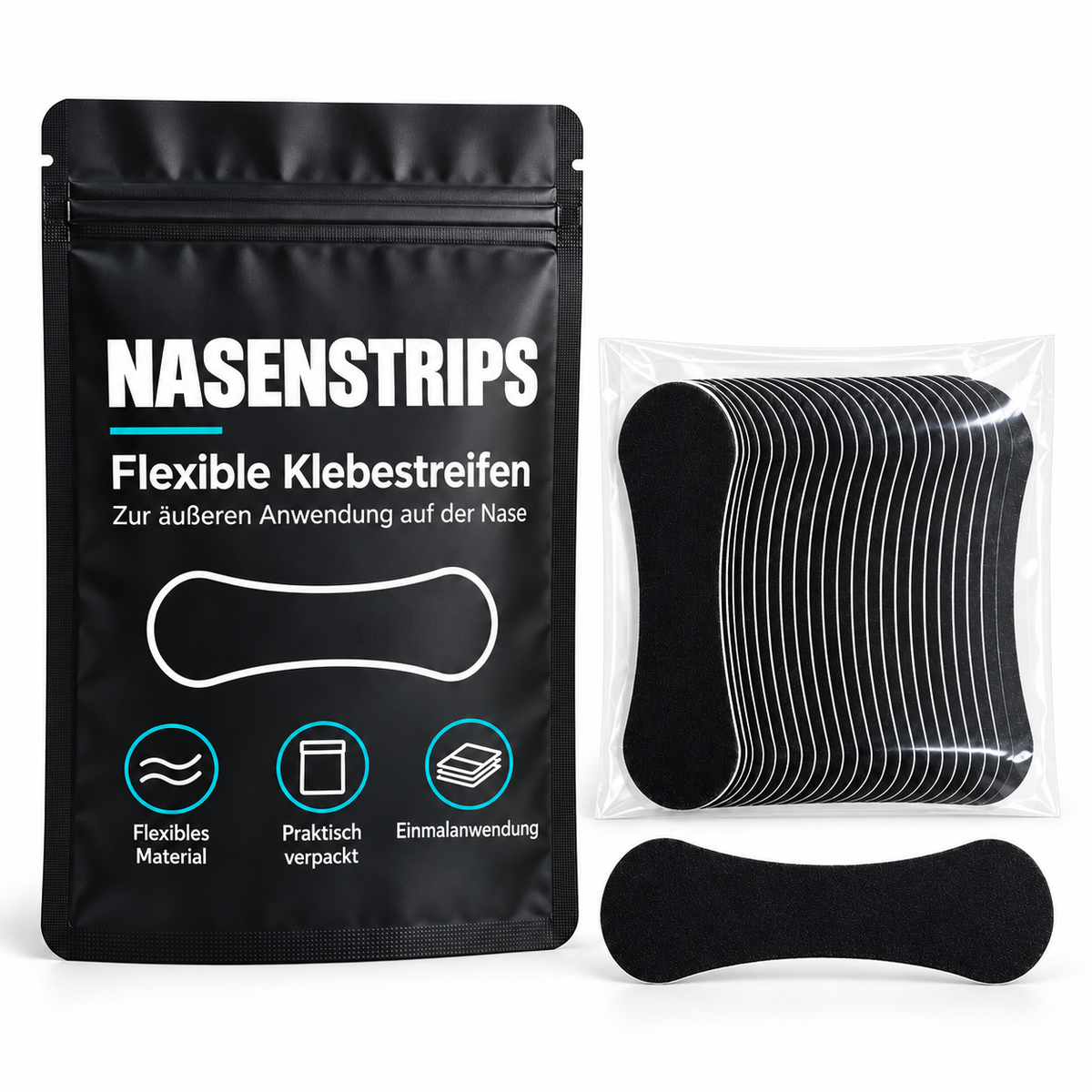 COOL-i Nasenpflaster 30 Stück, Nasenpflaster mit 3 flexiblen Streifen, selbstklebend, für Alltag & Sport