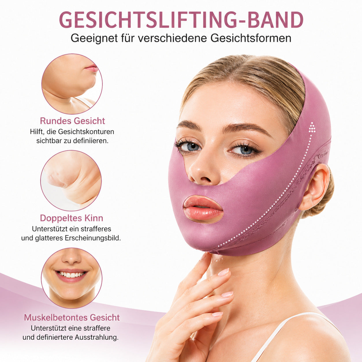 Gesichtsband V-Form, verstellbares Kinnband, atmungsaktiv, wiederverwendbar, für Gesichtspflege & Alltag