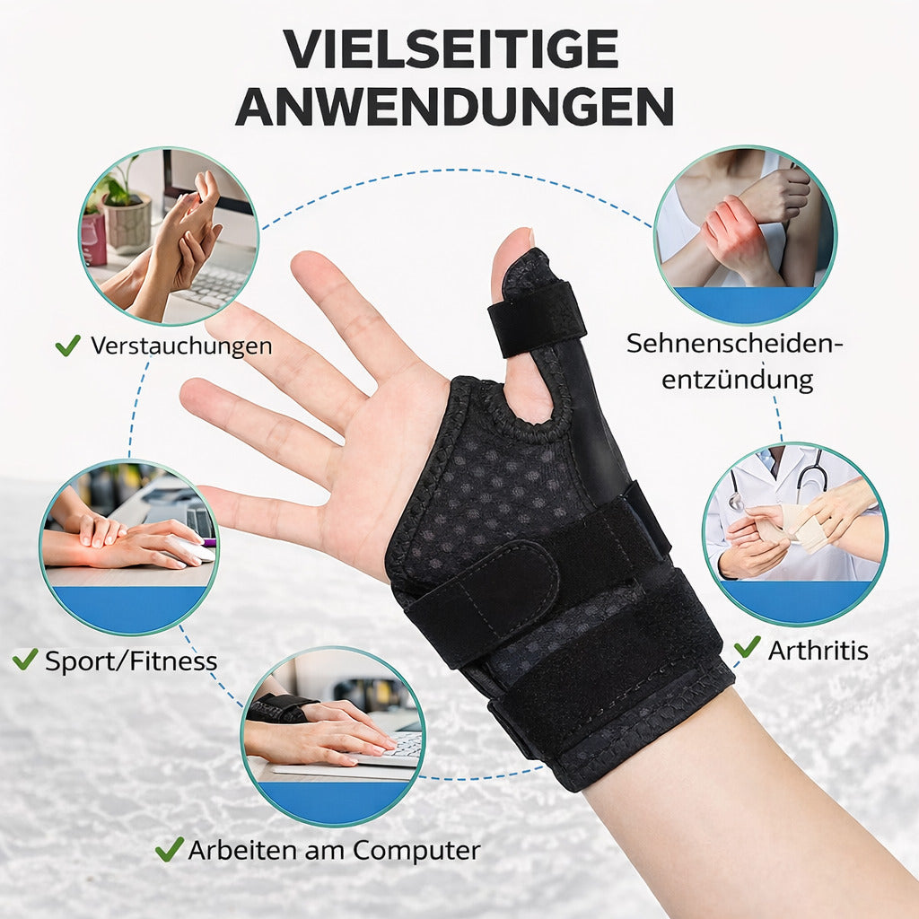 Daumenbandage mit Handgelenkstütze, verstellbare Daumenschiene, atmungsaktiv & stabil
