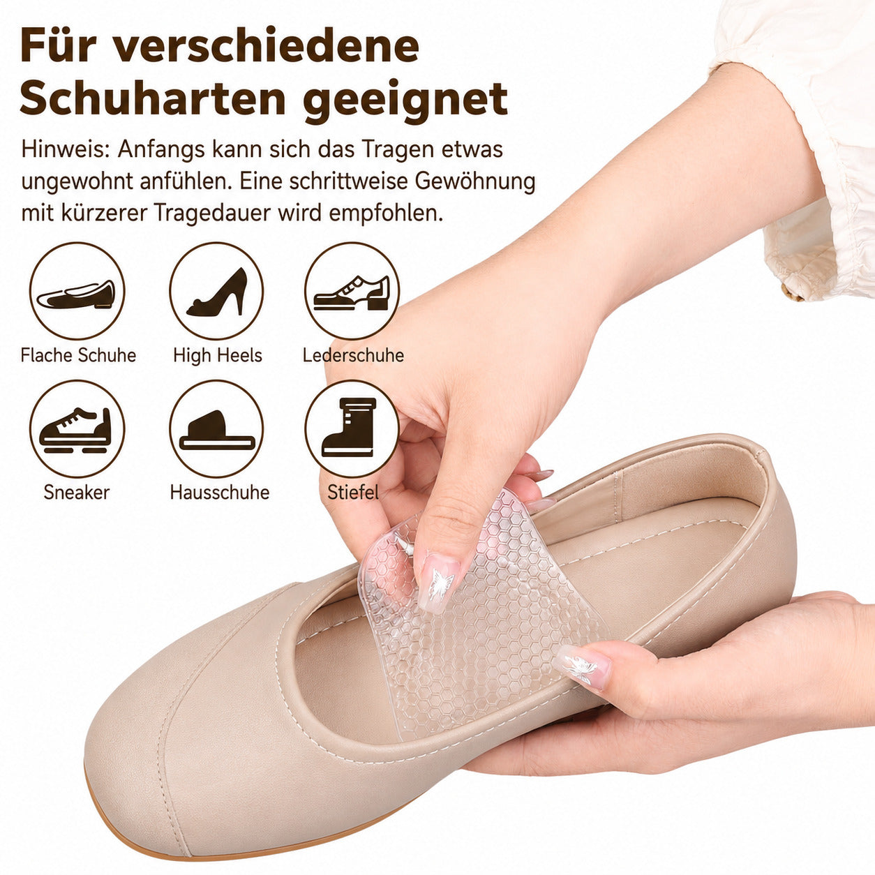 COOL-i 2 Paar Gel-Fußgewölbe-Pads, selbstklebend, zuschneidbar, wiederverwendbar & transparent