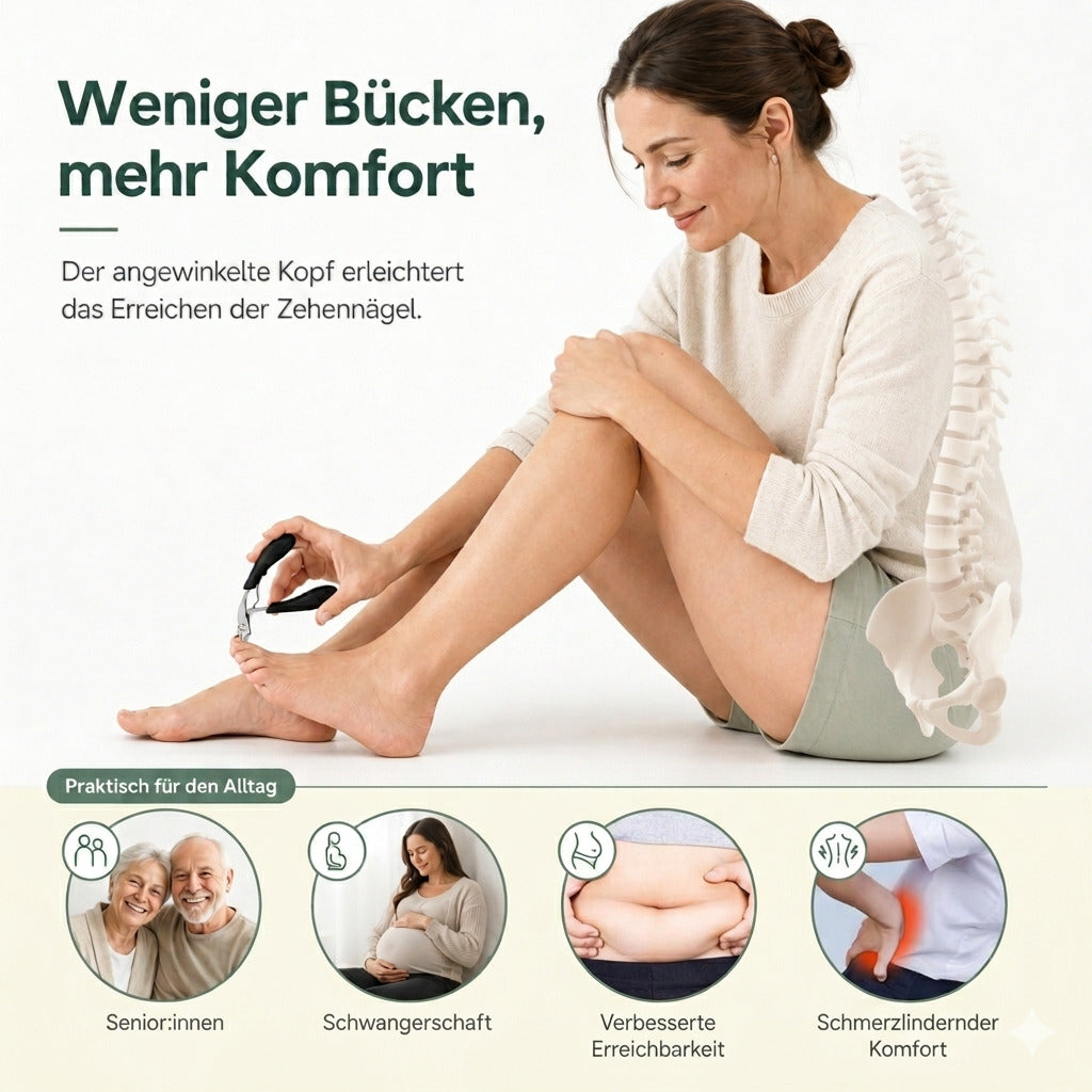COOL-i ergonomischer Zehennagelknipser aus Edelstahl mit langem Griff, präzisem Schnitt & Auffangfach