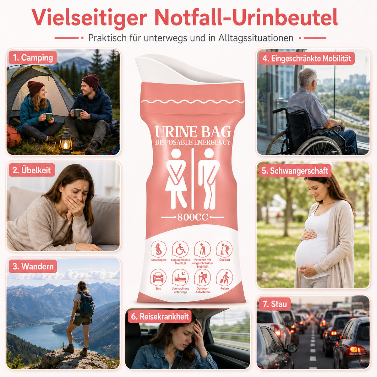 COOL-i Notfall Urinbeutel 12er Set, 800 ml Einweg Urinbeutel, Unisex Reise WC für Auto, Camping & Outdoor