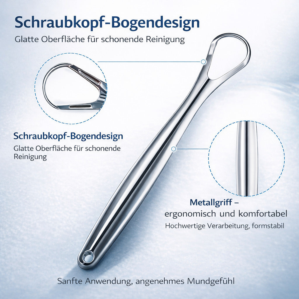 Edelstahl Zungenreiniger Set, 4 Zungenschaber, wiederverwendbar für tägliche Mundhygiene